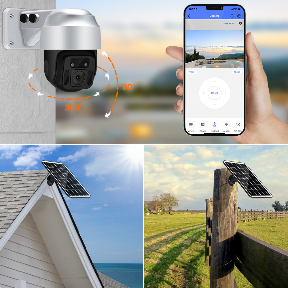 Zonnepaneel Draadloze WiFi Beveiligingscamera – Outdoor IP Camera met Nachtzicht & Bewegingsdetectie