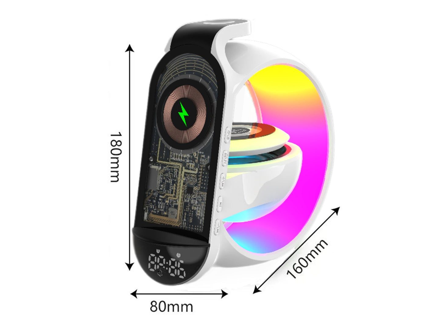 6-in-1 Bluetooth Speaker & Draadloze Oplader | Sfeerverlichting • Wekker • Microfoon