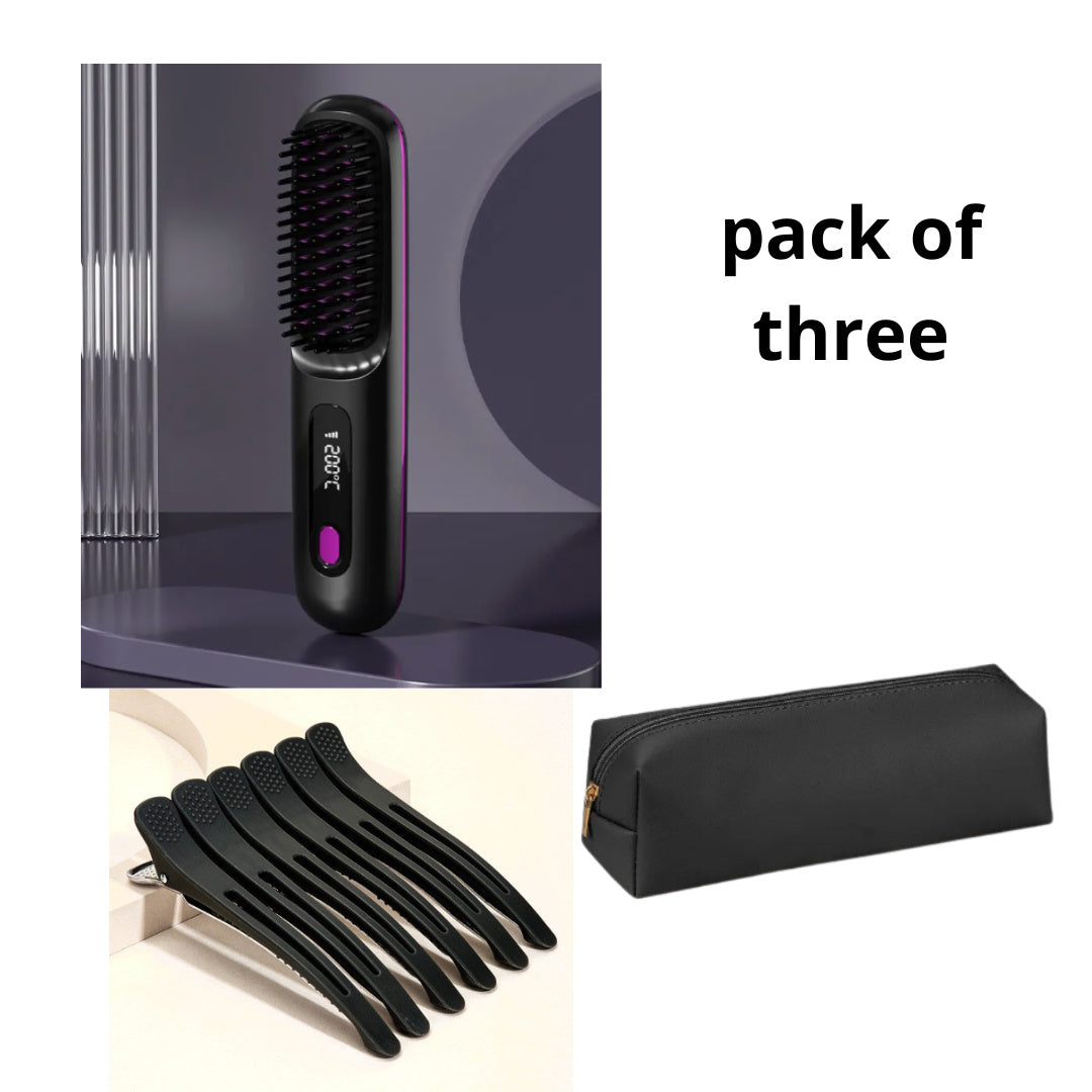 Draadloze 2-in-1 USB Stijl- en Krulborstel – 35 W, 3 Warmtestanden, Snelle OP-lading